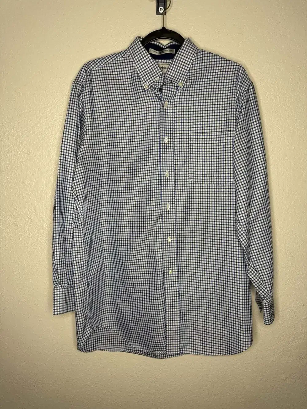 Paul Fredrick Blue and White Plaid Check Long Sleeve Button Down Shirt 15.5-32